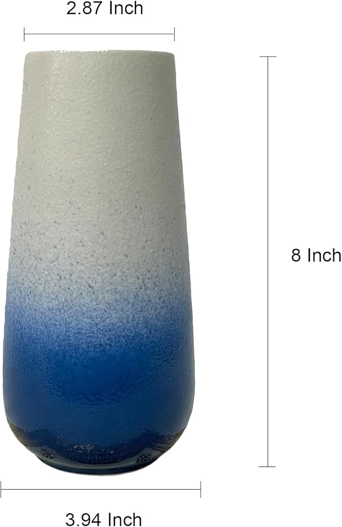 Ceramic Vase Decor, 8 Inch Flower Vase for Modern Farmhouse, Room, Home, Kitchen, Housewarming, Coffee, Table, Boho, Shelf, Vintage, Bookshelf, Dinning, Office, Coffee Home Decor (Gradient Blue)