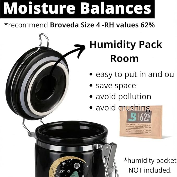 Mushroom Smell Proof Container Half Oz (250ml), Separate Space for Humidity Pack To Keep Herbs Fresh For Months - Cute Girly Stash Jar, Smell Proof Case Airtight Storage Holder Accessories - Black