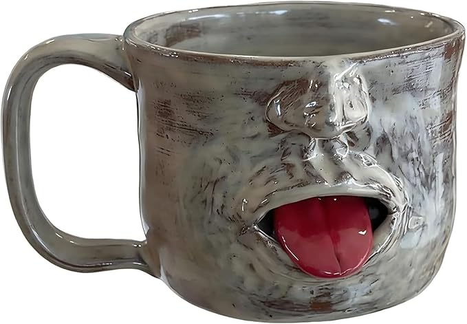 Handmade Face Shaped Ceramic Mug,Funny Tongue Out Facial Ceramic,Artistic Sculptural Facial Mug Cup,Unique Artisanal Pottery Mug,Novelty faces Gag Gifts for Friends Desk Decor.