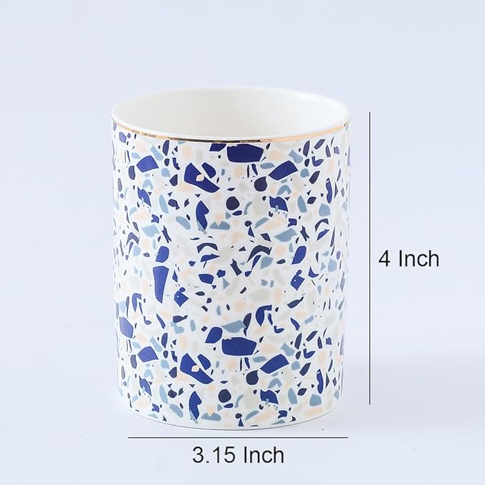 Ceramic Toothbrush Holder Toothpaste Holders, Cute Bathroom Tumbler Cups Reusable,Checkered Bathroom Counter Decor Organizer, Makeup Brush Holder,Pen Holder (Terrazzo)