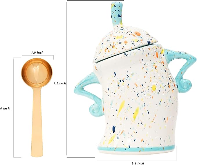 Jefuzh Attitude Canisters,Canister With Attitude Ceramic Storage Jars Large Ceramics Jar With Lid Sassy Fun Canister A Complimentary Fine Spoon for Coffee, Tea, Sugar, Spices Storage (Cyan)