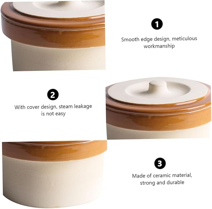 OUNONA 2pcs Ceramic Steaming Bowl with Lid Practical Kitchen Supply for Soup Rice Yogurt Desserts Lightweight Smooth Surface Easy to Clean Home Tableware