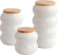 Ceramic Canister Set of 3, Kitchen Canisters for Countertop, White Food Storage Containers with Lids for Coffee, Bean, Sugar, Tea, Spices and More, Home Decor