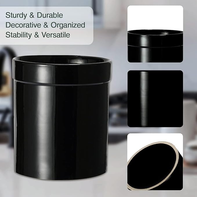MEIGUI Ceramic Kitchen Utensil Holder, Utensil Crock Large Utensils Holder for Kitchen Decor, Cooking Tool Utensils Caddy for Countertop, Pure Black