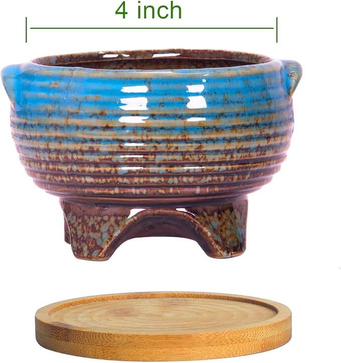 ARTKETTY Succulent Pots - 4 Inch Small Succulent Plant Pots with Drainage Tray Set of 6, Ceramic Pots for Indoor Plants Colorful Cactus Flower Pot for Garden Home Decor