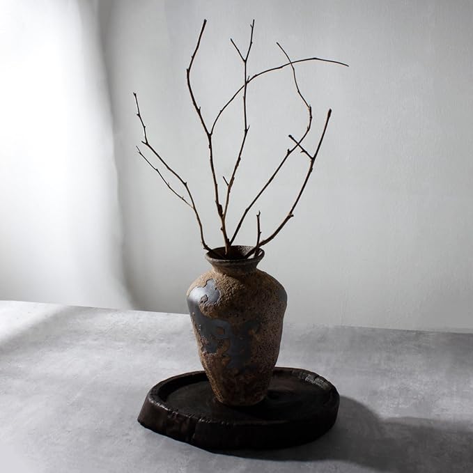 Rusty Ceramic Vase, Pottery Farmhouse Flower Vase for Centerpieces, Wabi Sabi Decorative Vase for Table, Living Room, Bedroom, Bathroom