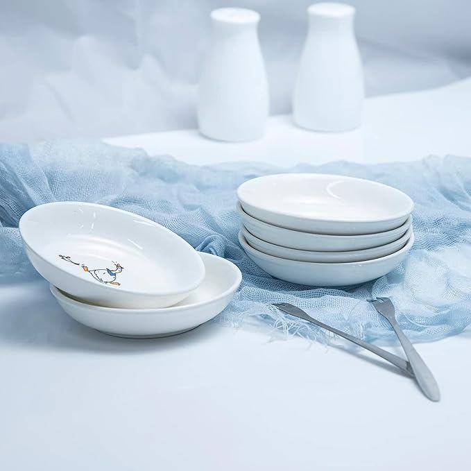 SOCOSY Super Cute Cartoon Animal Pattern Ceramic Sauce/Seasoning/Sushi Soy Dipping Bowl/Appetizer Plates/ Serving Dish Set (6)-Goose