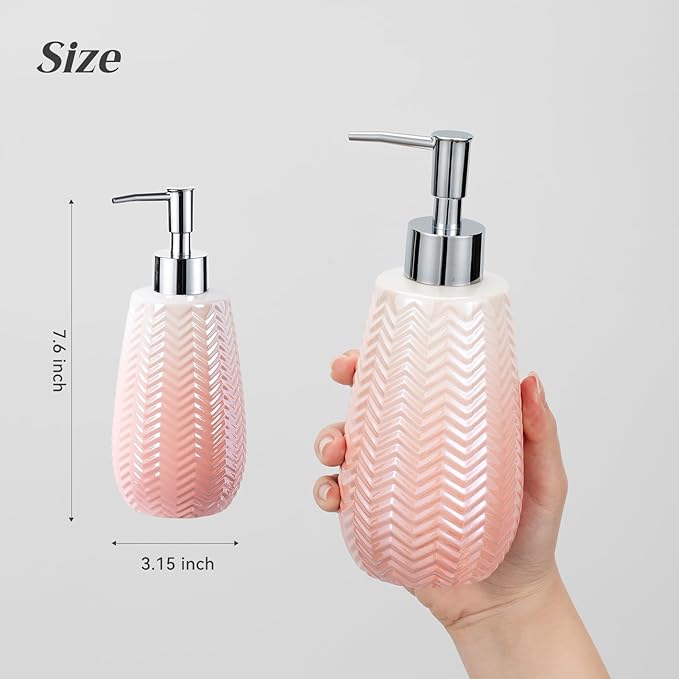 Pink Soap Dispenser with Pump, 12 Oz Lotion Dispenser, Wavy Design Dispenser Refillable Liquid Hand Soap Dispenser for Bathroom and Kitchen.