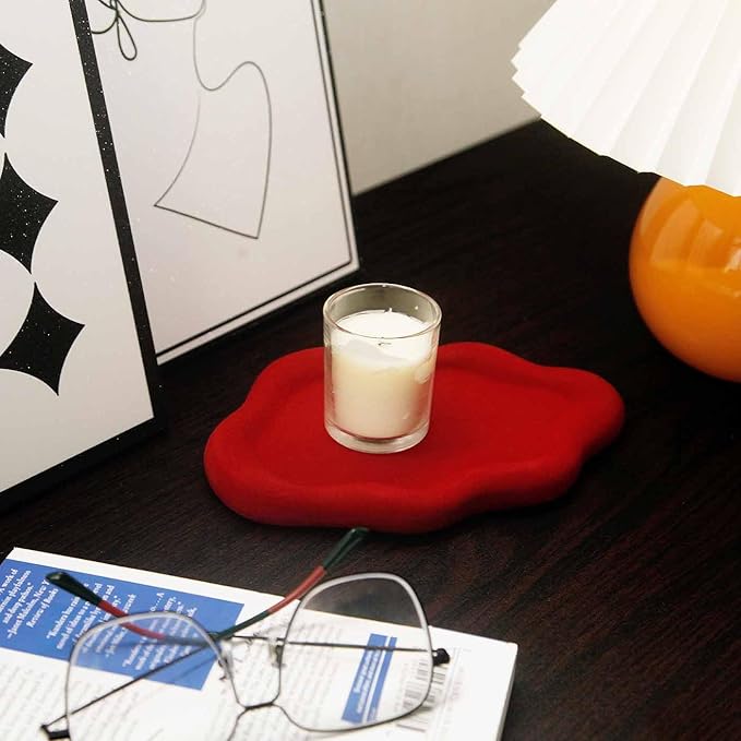 Jewelry Dish Trinket Tray for Women, Ring Dish Holder, Unique Cloud Shape Ceramic Plate Cute Things Vanity Aesthetic Room Decor Mother's Day Birthday (Flocked Scarlett)
