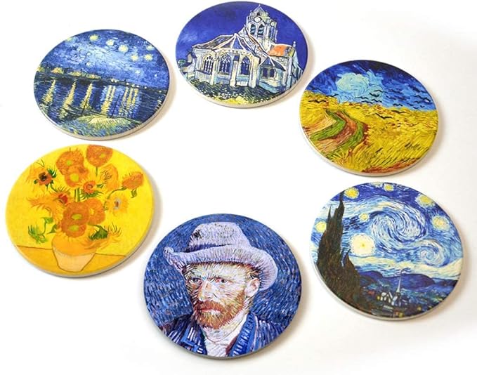 Coasters for Drinks Ceramic Van Gogh Art Coasters Set - Use 6 Famous Van Gogh Paintings, Unique Housewarming Gifts for New Home Decorative by WOWDING