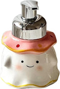 380ml Cute Ghost Ceramic Foaming Soap Dispenser - ABS Plastic Pump Container for Bathroom Vanity, Reusable Hand Soap/Bath Foam Dispenser(Pink)