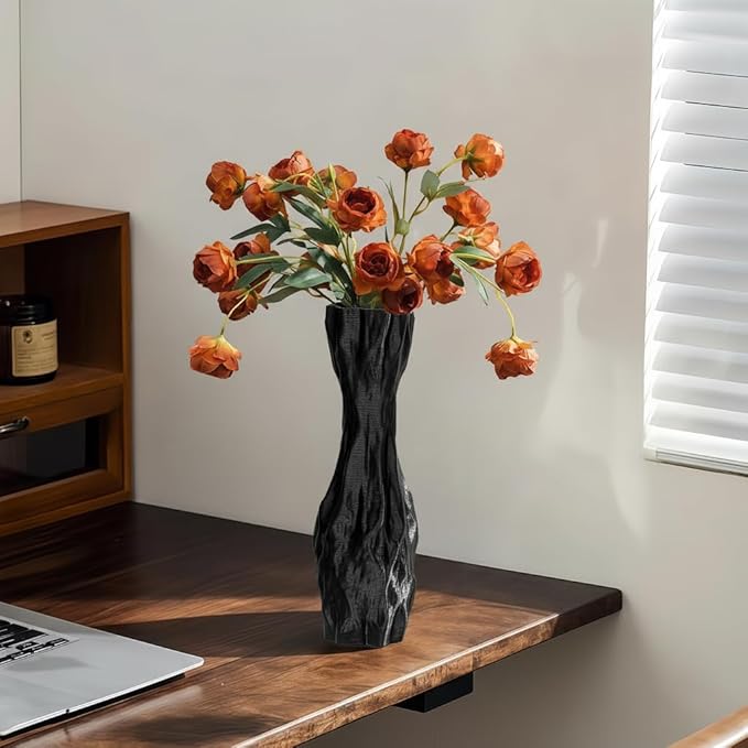 Black Sculptural Ceramic Vase, Modern Irregular Shape Decorative Vase for Home Decor, Minimalist Artistic Tabletop Centerpiece for Living Room Bedroom Office