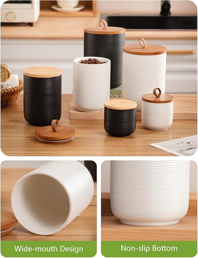 Ceramic Canister with Airtight Seal Lid, Kitchen Canisters for Countertop, White Food Storage Jar for Flour, Coffee Bean, Sugar, Tea, Spices and More, Home Decor (800ml/27.05oz)
