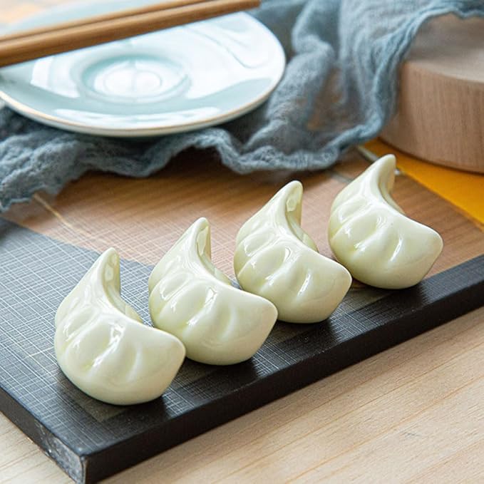 12pcs Ceramic Chopstick Holder, White Chopstick Rest, Realistic Dumpling Shaped Stand for Spoon Fork Knife, Porcelain Utensil Rack for Home Restaurant Table Decor, Unique Asian Dinnerware Accessory