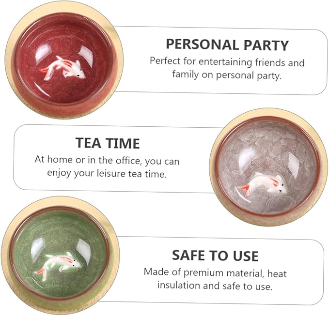 Luxshiny 6pcs Ceramic Fish Teaware Set Smooth Teaware Set Asian Tea Cup Set for Home Party Restaurant