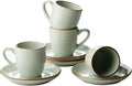 famiware amiware Jupiter Espresso Cups and Saucers Set of 4, 3 oz Ceramic Small Coffee Mug with Handle, Spiral Stoneware Demitasse Cup for Tea, Latte, Cafe - Microwave & Dishwasher Safe, Light Green