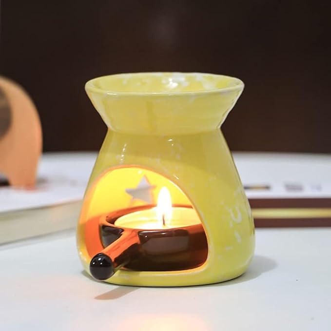 Yellow Ceramic Essential Oil Burner Tealight Candle Holder Decorative Aroma Diffuser