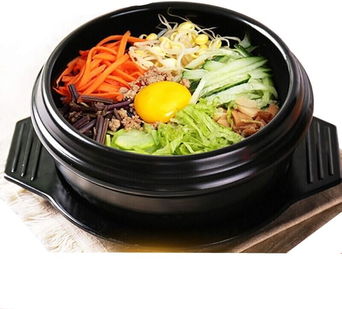 XICHENGSHIDAI Dolsot Bibimbap Earthenware Stone Bowl, Korean Cooking Soup Ceramic Pot, Donabe Pot for Ttukbaegi and Korean Stew with Tray 1100ml / 37.2oz