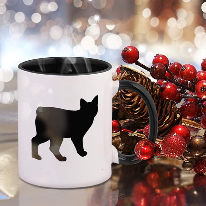 Black Manx Cat Silhouette #1 Ceramic Cup Colored Mug - Black