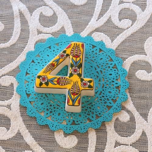 Large Ceramic Housewarming Sign Ceramic Address Plaque House Numbers Sign Door Personalized Coloured Decorative Hand Decoratede Housewarming Gifts Tulip Design 12 * 9 cm (Yellow, 4)