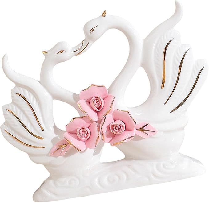 Fenteer Couple Swan Statues for Table Centerpiece Set of 2 Home Decor, Style A