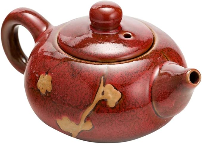TJ Global Chinese/Japanese Ceramic Tea Set, 100% Handmade Traditional Tea Ceremony Set with Teapots, 6 Teacups, Bamboo Tea Tray with Drainage (Red)