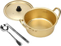 Korean Ramen Cooking Pot, AHIER Korean Ramen Noodle Pot With Lid, Spoon and Chopsticks (1pair), Fast Heating for Kitchen Cookware (Double handle) (6.3in)