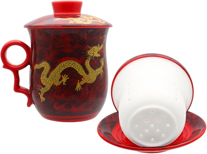 PLESIU Yuhytop Groye Tea Talent Porcelain Tea Cup with Infuser Lid and Saucer Sets - Chinese Jingdezhen Ceramics Coffee Mug Teacup Loose Leaf Tea Brewing System for Home Office