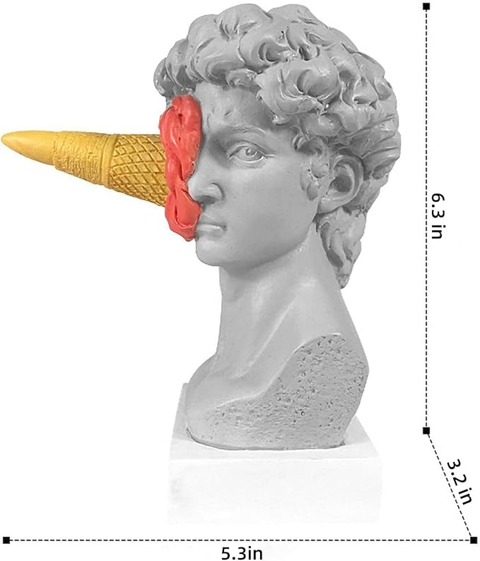 6.3 Inch Ice Cream David Head Resin Sculpture Statue for Living Room, Office, Bookshelf, Coffee Table Decorative Statues (red)
