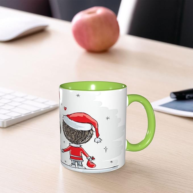 Poppy Flower,Funny Novelty Ceramic Coffee Cups With Handle,Floral Garden Leaves Modern Nature Tea Cup for Office and Home, 11 Oz,Dishwasher Microwave Safe (Green)