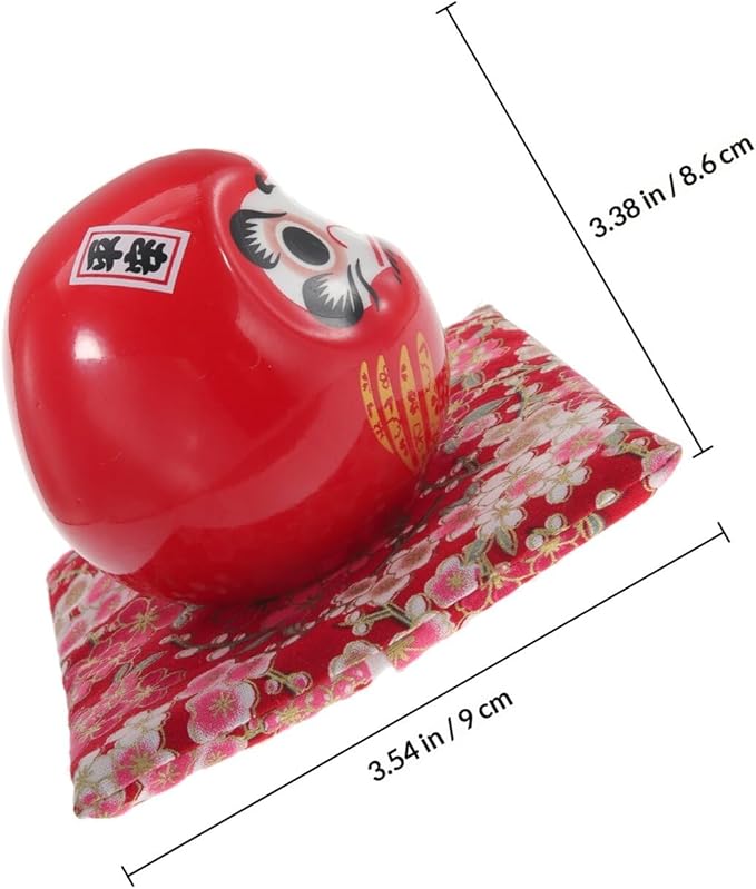 Cabilock Ceramic Tumbler Figurine Japanese Lucky Ornament Red Desktop Decoration Feng Shui Home Accent for Prosperity and Blessing Random Style