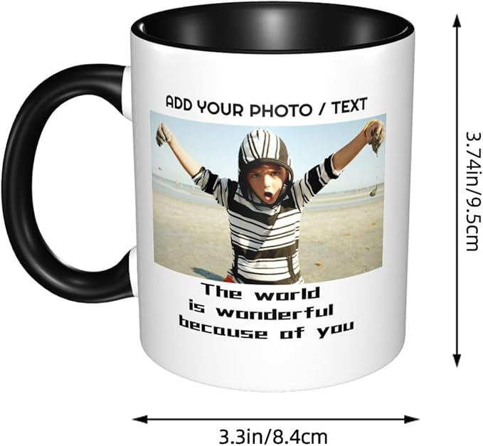 Custom Mug With Pictures, Personalized Coffee Mugs, Ceramic Coffee Cups Tea Cup for Office and Home, Add Multiple Images Funny Gift for Birthday Xmas Father & Mother Day, Black