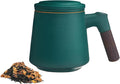 ZENS Tea Cup with Infuser and Lid, 11 oz Ceramic Steeper Mug for Loose Leaf Tea Lovers Gifts, Wood Handle Tea Strainers Green