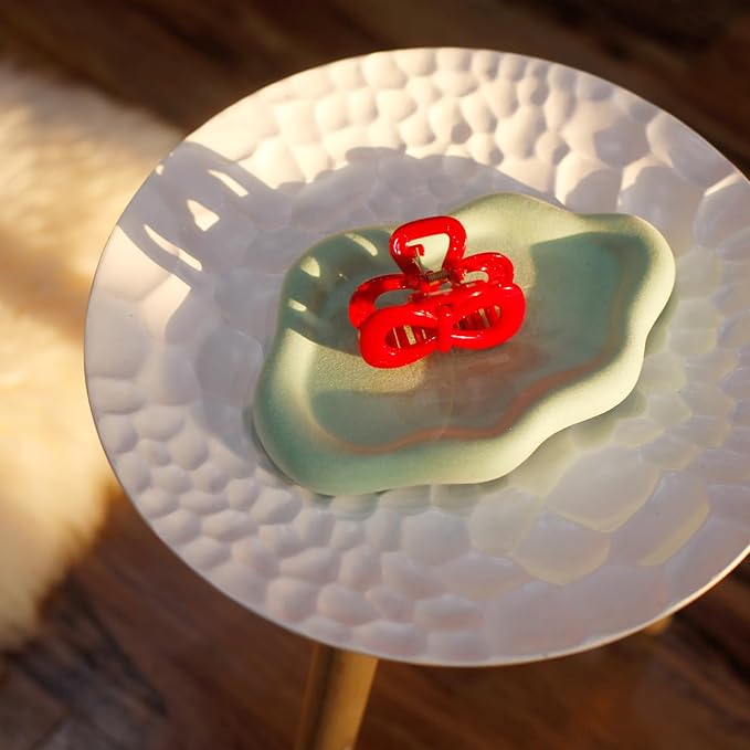 Jewelry Dish Trinket Tray for Women, Ring Dish Holder, Unique Cloud Shape Ceramic Plate Cute Things Vanity Aesthetic Room Decor Mother's Day Birthday (Flocked Green)