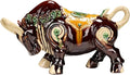 Retro Sculpture Ceramic Struggling Bull Sculpture Asian Art Decoration Collection Ornaments - Brown