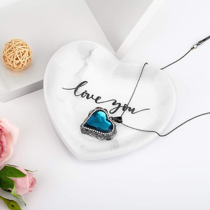 Emibele Jewelry Tray Dish, Heart Shaped Ring Dish Decorative Trinket Plate with Words - Love You Romantic Gifts for Her Mom Daughter Sister Best Friend, White Marble