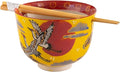Urban Tokyo Handpainted Ceramic Glazed Japanese Ramen Udon Noodle Rice Bowl With Chopsticks 20 fl oz 5 inch Diameter Bowl Sets Color Box Packaging (Crane and Moon Design)