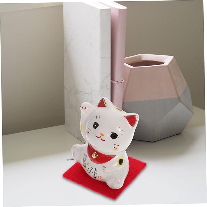 Alipis Lovely Japanese Style Fortune Cat Ornament for Desktop Decor Ceramic Sculpture with Creative Design Elegant Porcelain Figurine Home Office Feng Shui