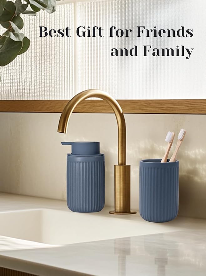 INGOFIN Ceramic Toothbrush Holder, 12 oz Toothpaste Holder Bathroom Cup, Tooth Brush Holder for Vanity Countertop, Organizer Storage for Cosmetic, Makeup, Office Pencils, Matte Blue