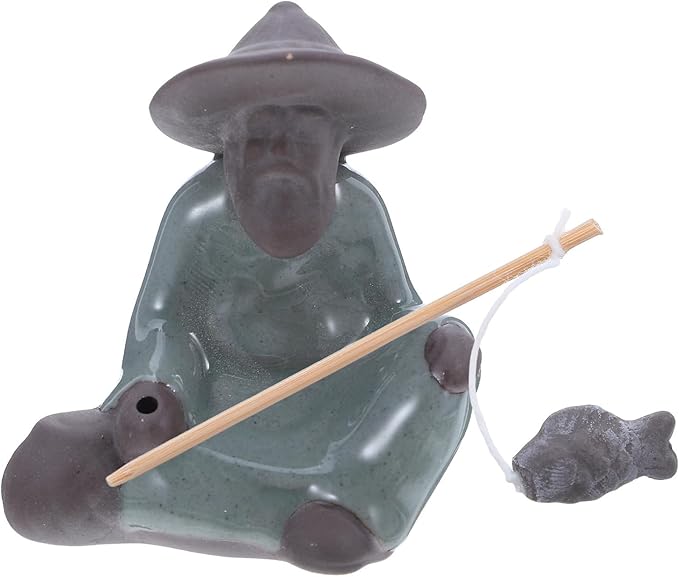 Miniature Chinese Fisherman Figurine Porcelain Sculpture for Desktop Bonsai Micro Landscape Decoration Asian Zen Ceramic Fish Tank Ornament