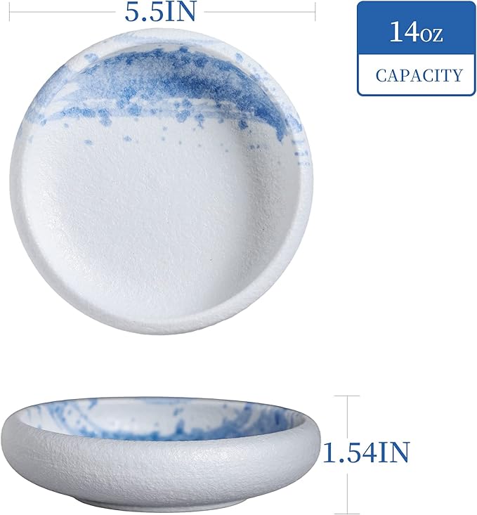 Uaral Salad Plate Stone Plates Appetizer Plates Portion Plate Japanese Serving Dishes Set of 4, 5.5 inch(Blue Stone Texture)