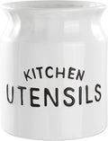 Utensil Holder, Ceramic Farmhouse Kitchen Utensil Holder for Kitchen Counter, 6.5" Large Cooking Utensil Crock for Countertop, White