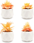 VIVERIE Mini Orange Artificial Succulent in Pots (White Ceramic, 4 Pot Set) Fake Plants for Indoors, Office Home Halloween/Christmas Decor Gifts-Faux Plant Gifts for Women