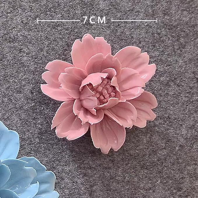 Peony，2.76" Ceramic Flower Wall Art, Artificial 3D Flower Wall Art, Handmade 3D Wall Art Hanging Sculpture, Porcelain Flower Wall Decoration for Home Office Decor (Pink)