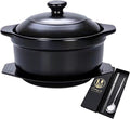 Korean Stone Pot, Ceramic Sizzling Hot Pot for Bibimbap Korean Stone Bowl with Lid and Trivet 40 oz Clay Pot for Cooking, Korean Cooking Pot, 1200ml, Black, for 1-2 people