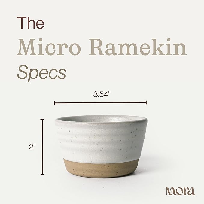 Mora Micro Ramekins Set of 4, 6oz Ceramic Pottery Baking Dishes - Microwave, Oven and Dishwasher Safe - Oat