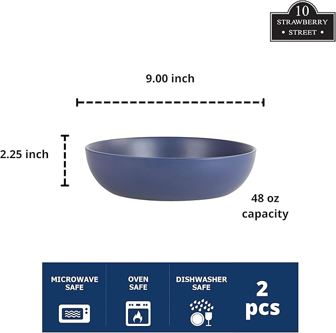10 Strawberry Street Wazee Matte 9"/48oz Serving Bowl, Set of 2, Midnight Blue