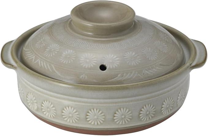[Genuine Product] Banko Ware 21061 Ginpo Earthenware Pot (Deep Pot) No. 6 for 1 Person Hanamishima, Suitable for Direct Fire, Heat Retention, Made in Japan