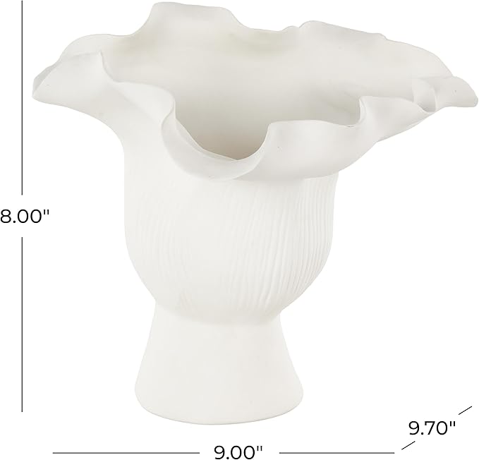 Deco 79 Ceramic Abstract Decorative Vase Floral Inspired Centerpiece Vase with Linear Grooves, Flower Vase for Home Decoration 9" x 8" x 8", White