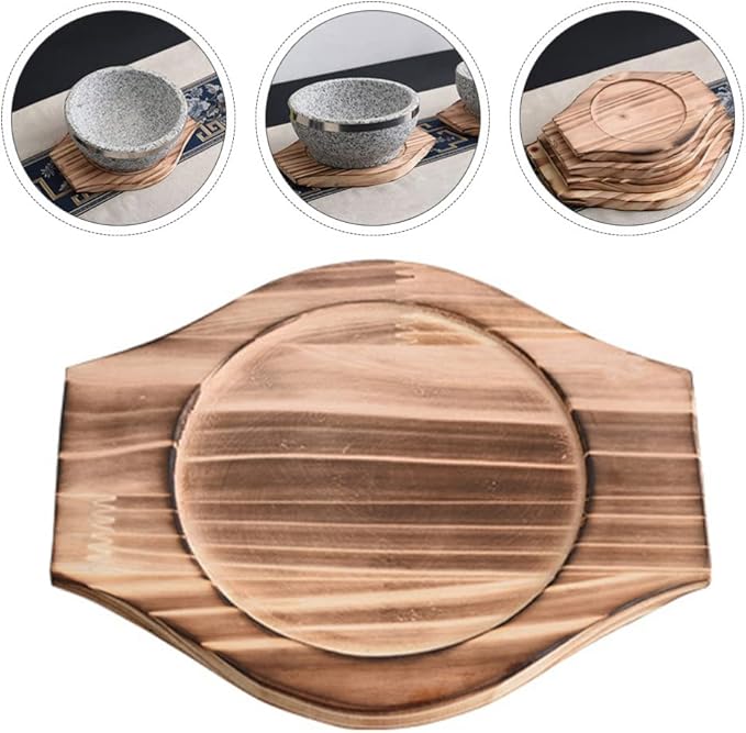 UPKOCH Wooden Bowl Mat 8.4X6.9 Inch Natural Wood Trivet for Hot Stone Bowls Korean Stone Pot Coaster Heat Resistant Kitchen Clay Pot Base
